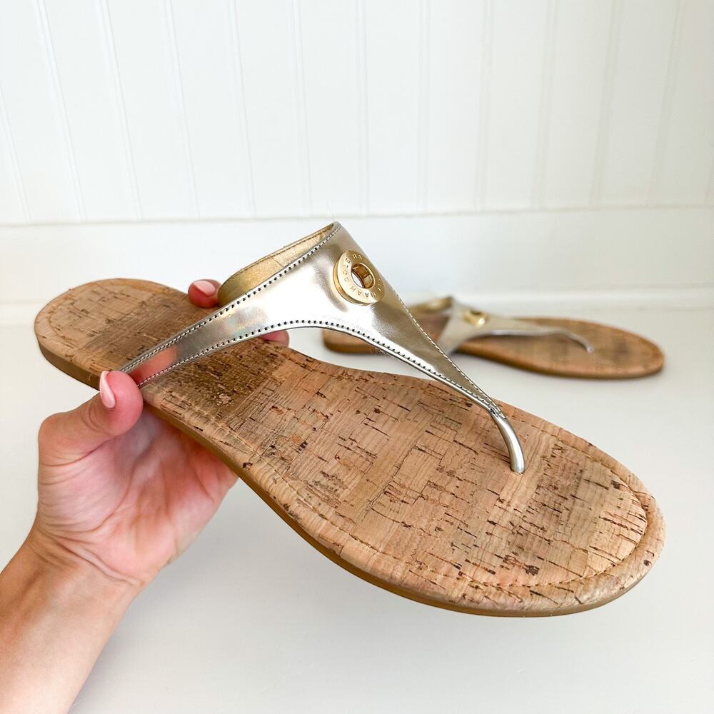 Cole Haan Metallic Gold Cork Thong Sandals